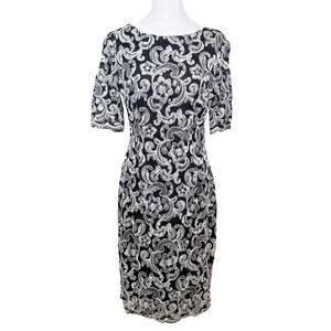 Eliza J Guipure Lace Floral Pattern Midi Cocktail Dress Women's 8 Black White